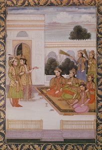 José presentado a las esposas de Mizr por Zuleika, esposa de Potifar, episodio del poema persa popular Yusuf y Zulaikha de Jami (1414-92) c.1780 de Mughal School