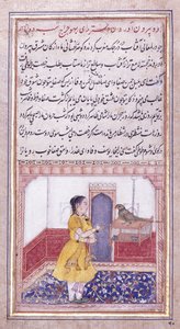 Khujista hablando con el loro, c. 1580 de Mughal School