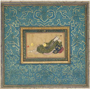 Una dama reclinada, c.1680 de Muin Musavvir