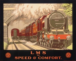 LMS for Speed and Comfort, cartel publicitario del Ferrocarril de Londres, Midland y Escocia (litografía en color) de Murray Secretan