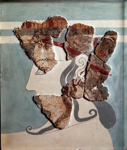 Arte micénico: cabeza femenina. Fragmento de fresco del palacio de Tirinto de Mycenaean