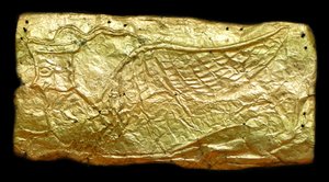 Cubierta de chapa de oro para placa de cristal en forma de jarrón de Mycenaean