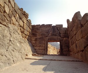 Vista de la Puerta de los Leones en la ciudad de Micenas, Grecia