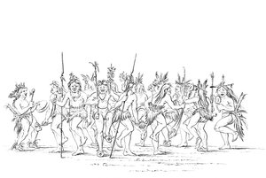 La tribu Sioux realizando una danza de mendigos, 1841