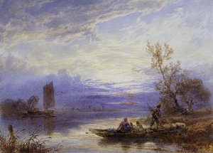 Un ferry al atardecer de Myles Birket Foster