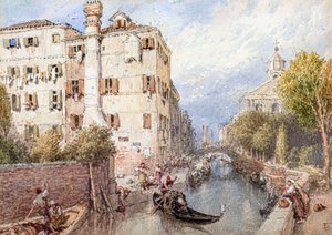 Un canal lateral en Venecia (acuarela) de Myles Birket Foster