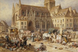 En Gervaise, Falaise: Día de mercado de Myles Birket Foster