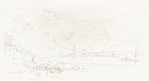 Lago en un paisaje montañoso de Myles Birket Foster