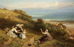 Paisaje: La niña con la naranja de Myles Birket Foster