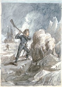 Nelson encontrando un oso, c.1854 (aguada gris, realzada con blanco, acuarela, grafito) de Myles Birket Foster