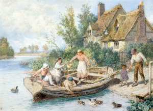 El transbordador (acuarela) de Myles Birket Foster
