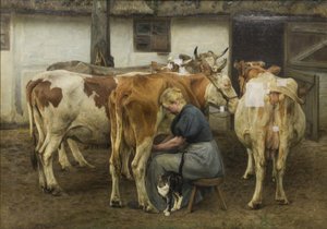 Ordeñando las vacas. Jutlandia Occidental de N.P. Mols