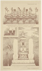 Decoraciones durante la visita del emperador alemán a Amsterdam, 1891 Decoraciones para la recepción del emperador alemán en Amsterdam (título sobre objeto) de NV Drukkerij G.J. Thieme