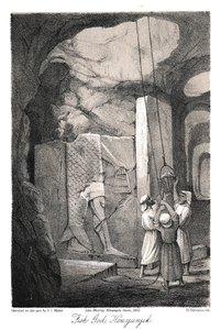 Excavando un relieve bajo del dios pez Dagón, Nínive, 1853 de N. Chevalier