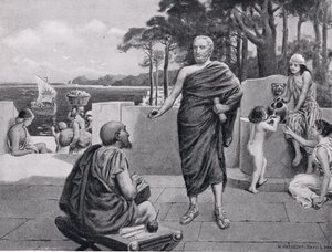 Tucídides en el exilio, ilustración de la Historia de las Naciones de Hutchinson, 1915 de N. Prescott Davies