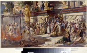 Los tres jóvenes en el horno de fuego. Nabucodonosor II, rey de Babilonia entre el 605 y el 562 a.C., hizo arrojar al fuego a los tres judíos que se negaron a inclinarse ante su estatua de oro. Mientras que el de N. T. Malyshev