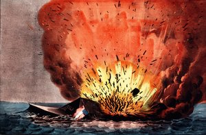 Guerra Civil Americana (1861-1865): batalla de Hampton Roads 8-9 de marzo de N. and Ives J.M. (1824 95) Currier