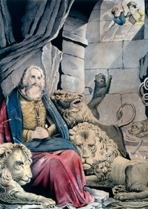 Daniel en el foso de los leones de N. and Ives J.M. (1824-95) Currier