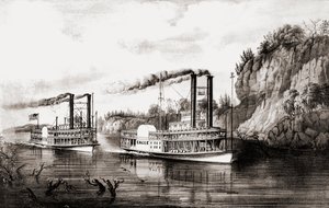 Barcos de vapor compitiendo en el río Mississippi, Estados Unidos.