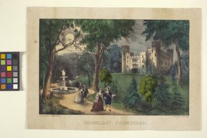 Paseo a la luz de la luna (litografía coloreada a mano) de N. and Ives J.M. (1824 95) Currier