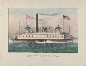 Ferry de Nueva York, c.1860-65 (litografía coloreada a mano) de Currier and Ives