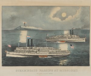 Barcos de vapor pasando a medianoche en Long Island Sound de Currier and Ives