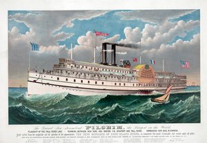 El gran nuevo barco de vapor Pilgrim, c.1883 de Currier and Ives