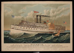 El nuevo gran barco de vapor Pilgrim, el más grande del mundo. Buque insignia de la Fall River Line, que navega entre Nueva York y Boston vía Newport y Fall River. de N. and Ives J.M. (1824 95) Currier