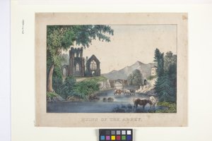 Las ruinas de la abadía (litografía coloreada a mano) de N. and Ives J.M. (1824 95) Currier