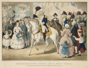 Entrada de Washington en Nueva York tras la evacuación de la ciudad por los británicos el 25 de noviembre de 1783 de Currier and Ives