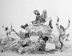 Una ola aullante - en el camino de la guerra (dibujo original de Thomas Worth, del cual se hizo la impresión original)