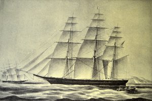 Ilustración de Currier & Ives del Siglo XIX. El Barco Clipper Huracán
