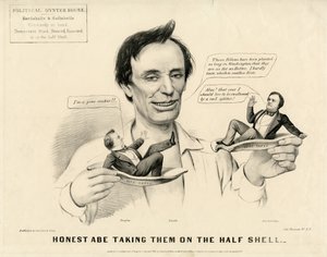 Honesto Abe tomándolos en la media concha, 1860 de N. and Ives, J.M. Currier