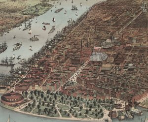 La Ciudad de Nueva York (detalle), 1883 de N. and Ives, J.M. Currier