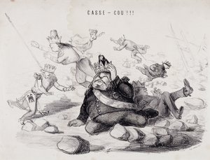 Dareneck!!! (Cuello roto). Litografía de Gabriel Aubert, impresor en París que publica el periódico "La Caricature" de Nadar