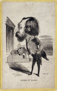 Retrato-caricatura de Alfred de Musset (1810-1857), poeta y dramaturgo francés. Caricatura de Gaspard Felix Tournachon, conocido como Felix Nadar (1820-1910) de Nadar