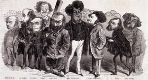 Retratos de escritores Paul de Kock (1793-1871), Emile Augier (1820-1889), Eugene Scribe (1791-1861), Felix Nadar, Alphonse Karr (1808-1890), Alexandre Dumas padre (1802-1870) y Alexandre Dumas hijo (1824-1895), Joseph Mery (1798-1866) y Leon Gozan (1803-1 de Nadar