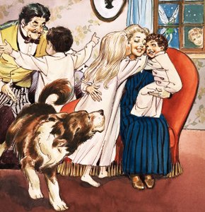 La familia Darling, ilustración de "Peter Pan" de J.M. Barrie (gouache sobre papel)