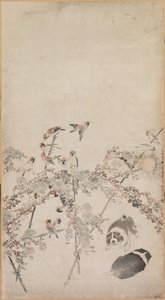 Puppies, Sparrows and Chrysanthemums de Nagasawa Rosetsu