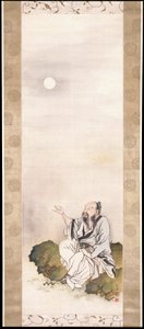 Gentleman Beholding The Moon (tinta y color sobre seda) de Nakabayashi Chikkei