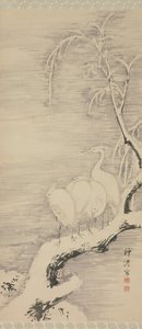 Garzas en la nieve, ca. 1840 de Nakabayashi Chikuto