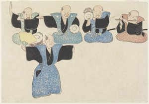 Bailarina y cuatro músicos, siglo XVIII-XIX de Nakamura Hochu