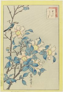 Pájaro azul y flores rosas, 1859