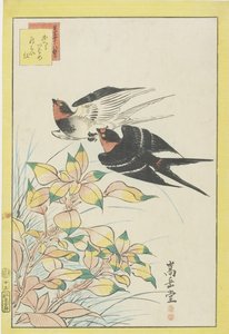 Golondrinas regresando y hojas rojas, 1859 de Nakayama Sugakudo