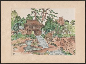 Templo de Matsunodera Templo Aobayama Matsuodera (título sobre el objeto) Houtsnedes van heilige Kannon tempels (título de la serie) Grabados en madera de los templos sagrados de Kannon (título de la serie en el objeto) Mokuhanga Kannon reijô sen (título d