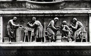 Relieve que representa a artistas y artesanos trabajando de Nanni di Banco
