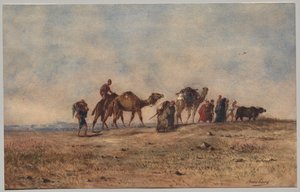 Una caravana en el desierto de Narcisse Berchere