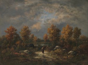 Otoño: El Estanque del Bosque de Narcisse Virgile Diaz de la Peña