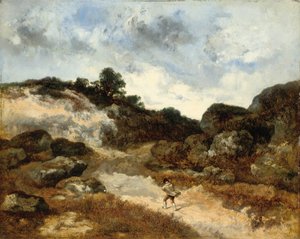 Antes de la tormenta, un personaje en el camino rocoso hacia Jean-de-Paris de Narcisse Virgile Diaz de la Peña