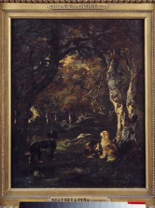 Perros en el bosque, pintura de Narciso Díaz de la Peña de Narcisse Virgile Diaz de la Peña